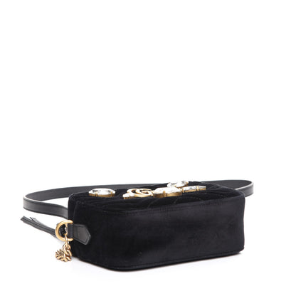 Gucci Velvet Matelasse Marquise Crystals Mini GG Marmont Chain Shoulder Bag Black 4 of 7