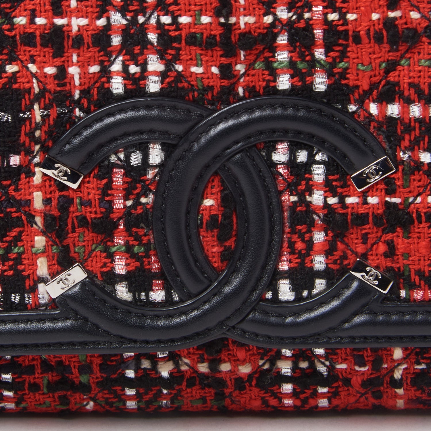 Chanel Tweed Calfskin Quilted Medium CC Filigree Flap Red Black 7 of 10