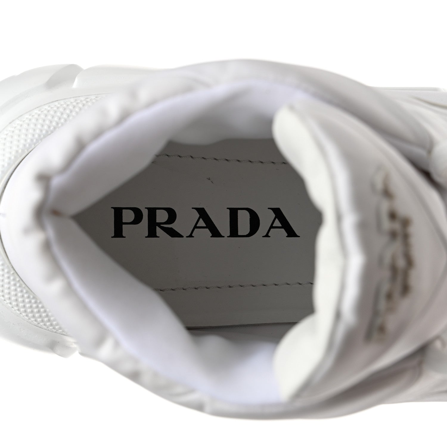 Prada Re-Nylon Gabardine Rubber Triangle Logo Quilted Womens Rush Piuma 50mm Mid Sneakers 40.5 White 6 of 8