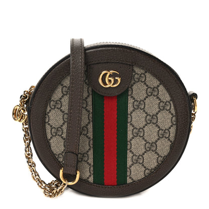 Gucci GG Supreme Monogram Web Mini Ophidia Round Shoulder Bag Brown 1 of 10