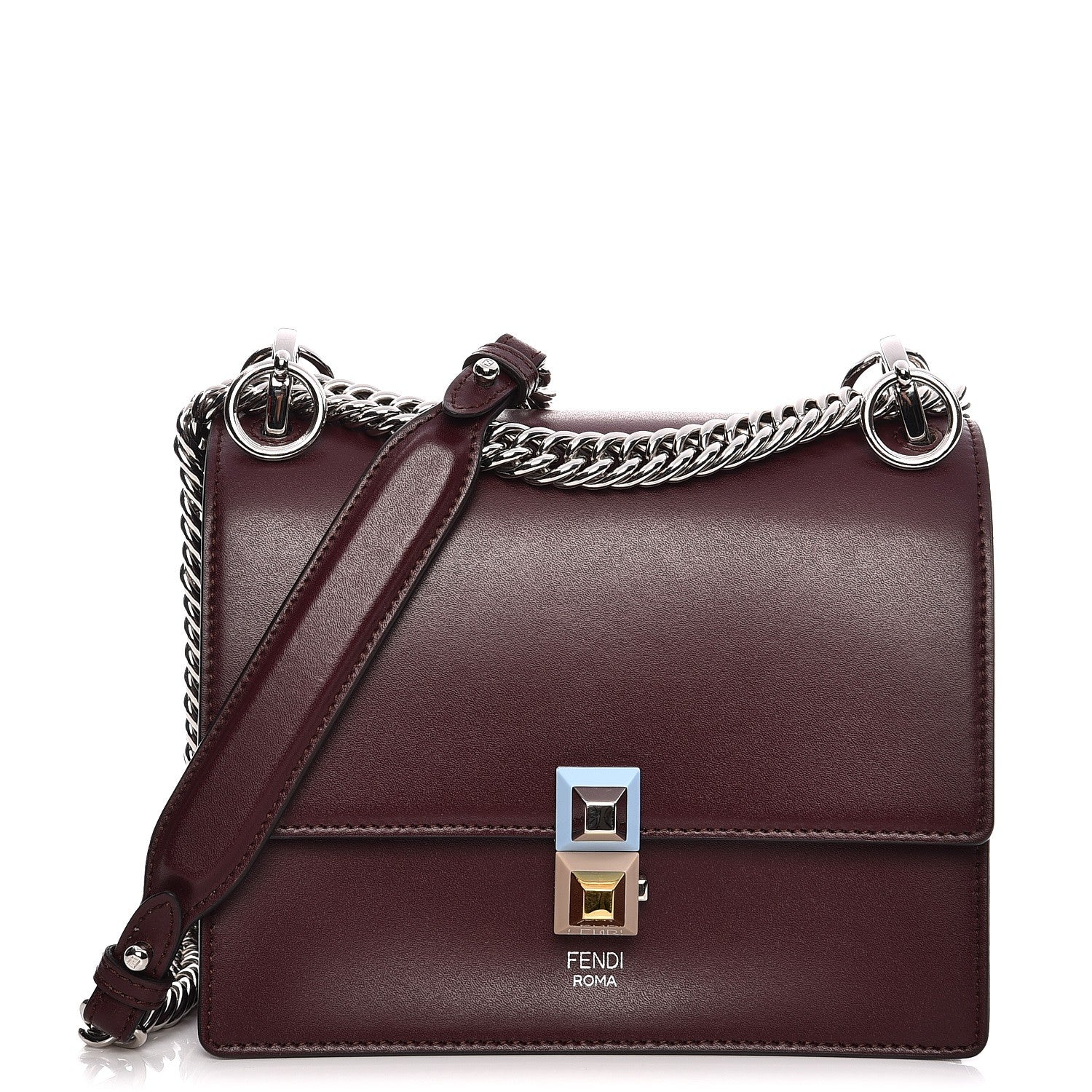 Fendi Vitello Liberty Studded Small Kan I Shoulder Bag Bordeaux Multicolor 1 of 7