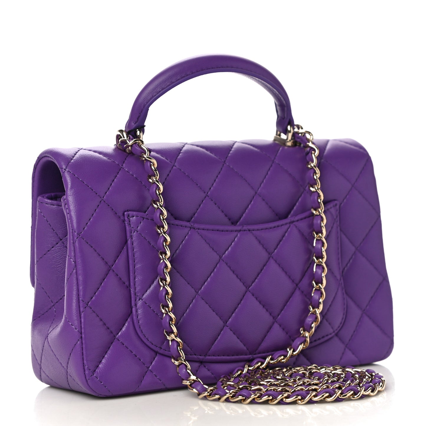 Lambskin Quilted Mini Top Handle Rectangular Flap Dark Purple