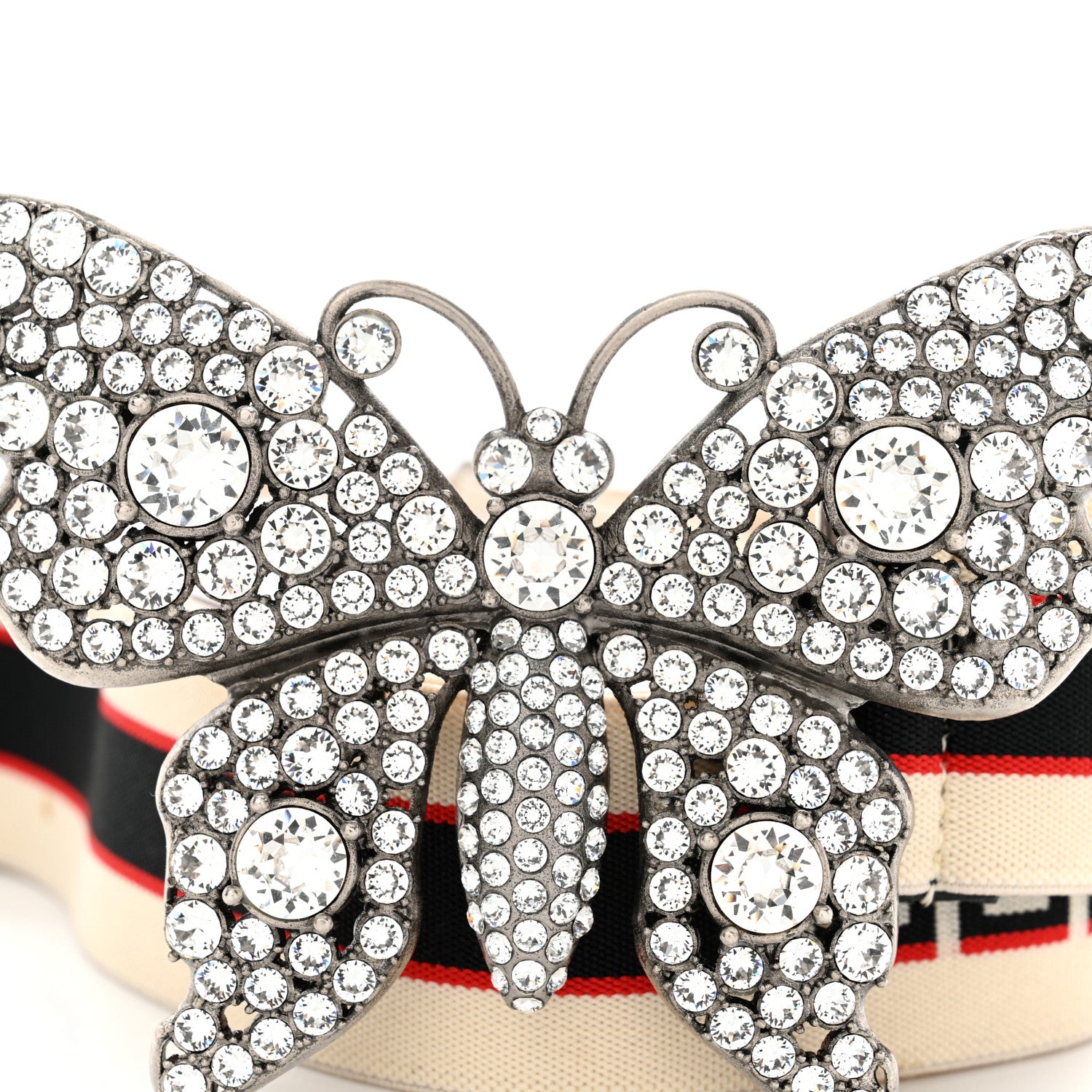 Gucci Jacquard Crystal Stripe Butterfly Belt 100 40 White 5 of 6