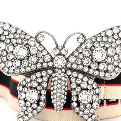 Gucci Jacquard Crystal Stripe Butterfly Belt 100 40 White 5 of 6