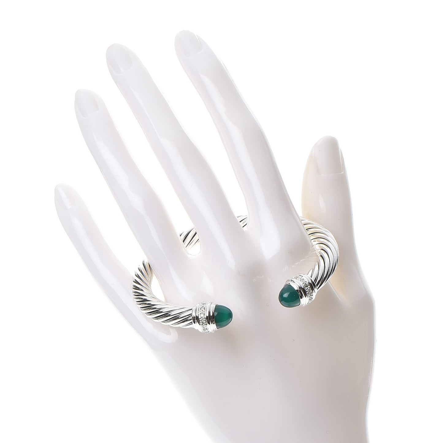 Sterling Silver Diamond Green Onyx 7mm Cable Classics Bracelet