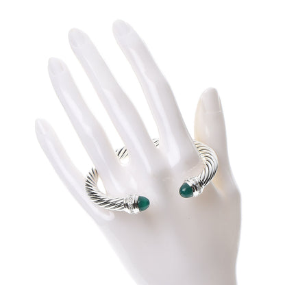David Yurman Sterling Silver Diamond Green Onyx 7mm Cable Classics Bracelet 2 of 5