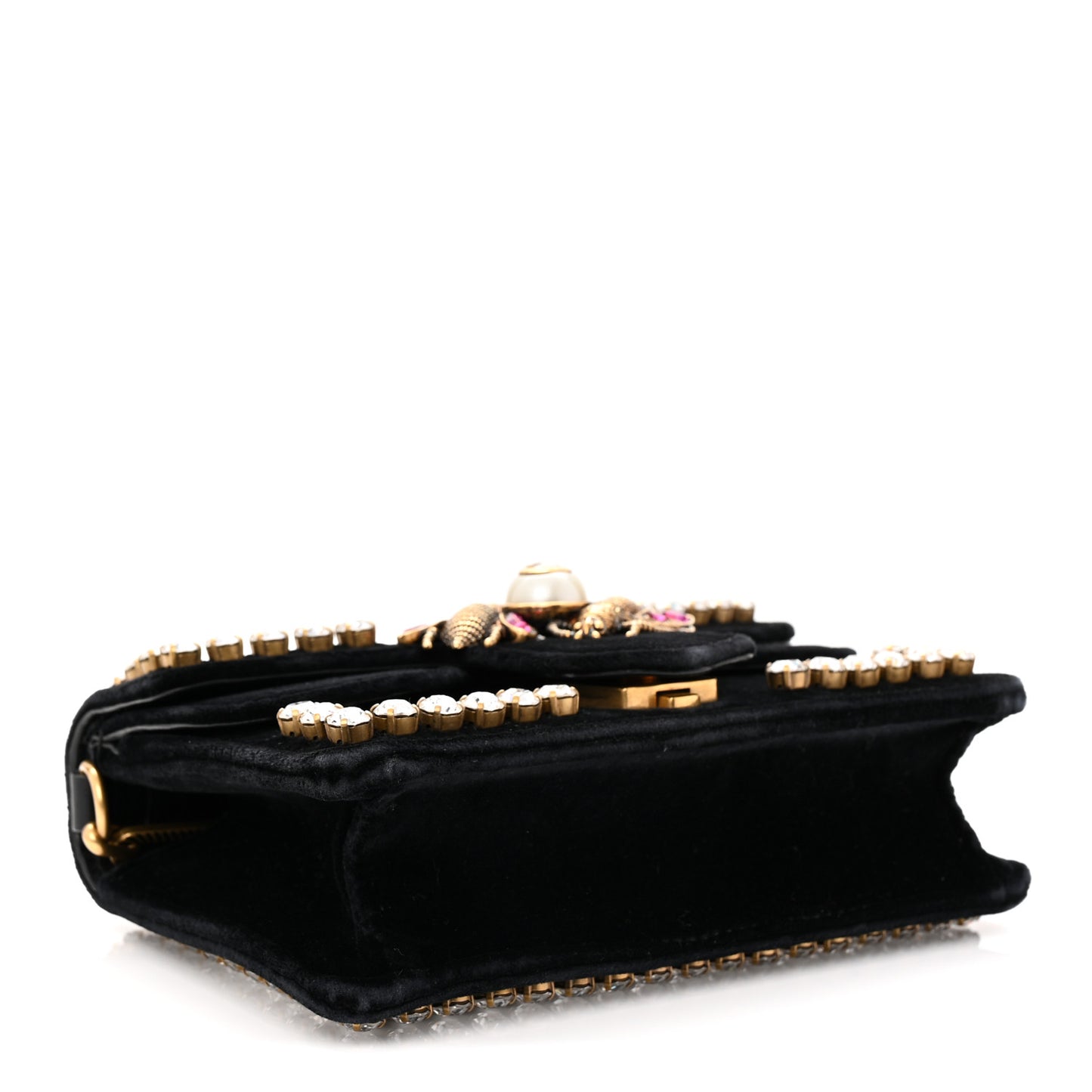 Velvet Crystal Mini Bee Broadway Shoulder Bag Black
