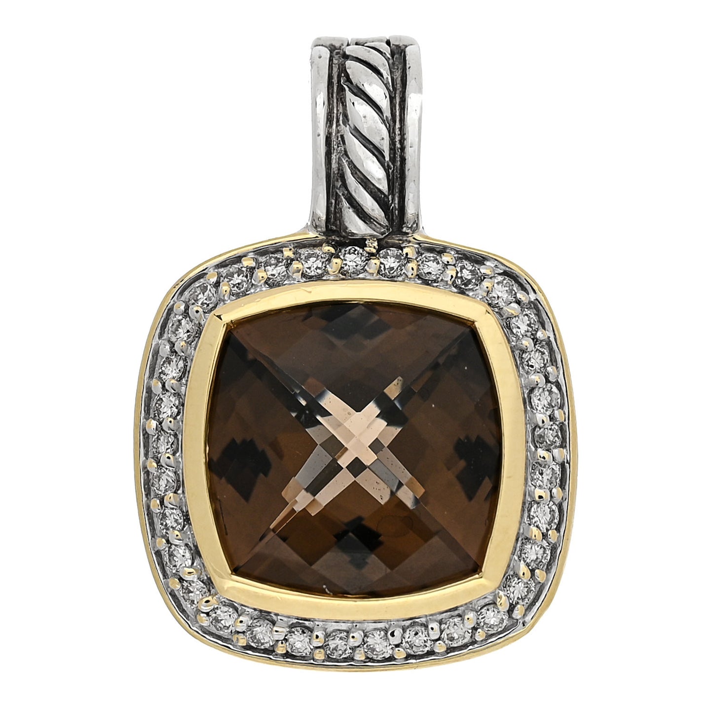 Sterling Silver 18K Yellow Gold Diamond Smoky Quartz 11mm Albion Enhancer Pendant