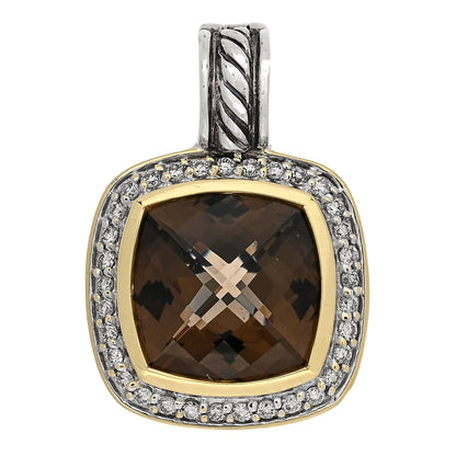 David Yurman Sterling Silver 18K Yellow Gold Diamond Smoky Quartz 11mm Albion Enhancer Pendant 1 of 3