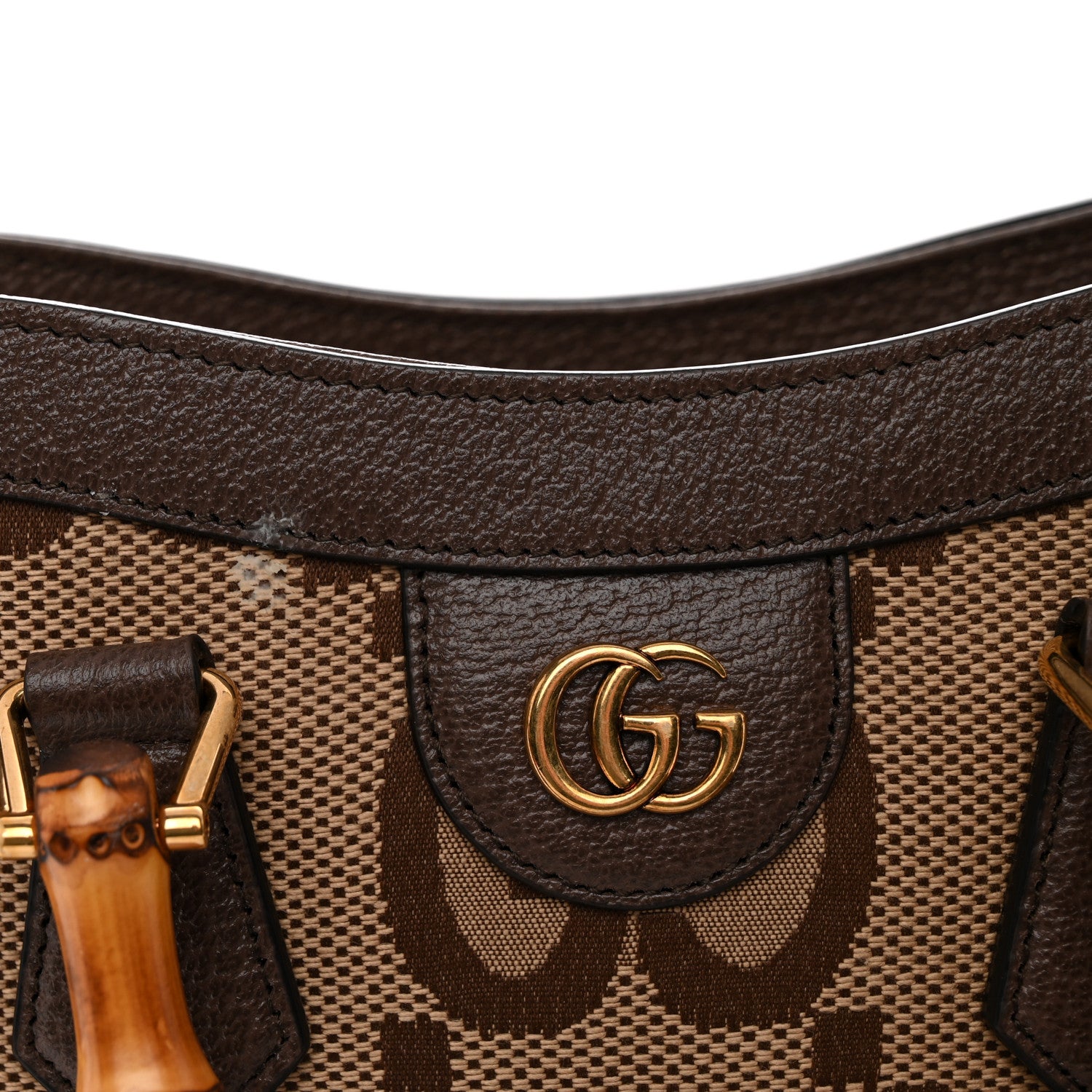 Gucci Monogram Jumbo GG Textured Dollar Calfskin Small Diana Tote Bag Camel Ebony New Acero 11 of 11