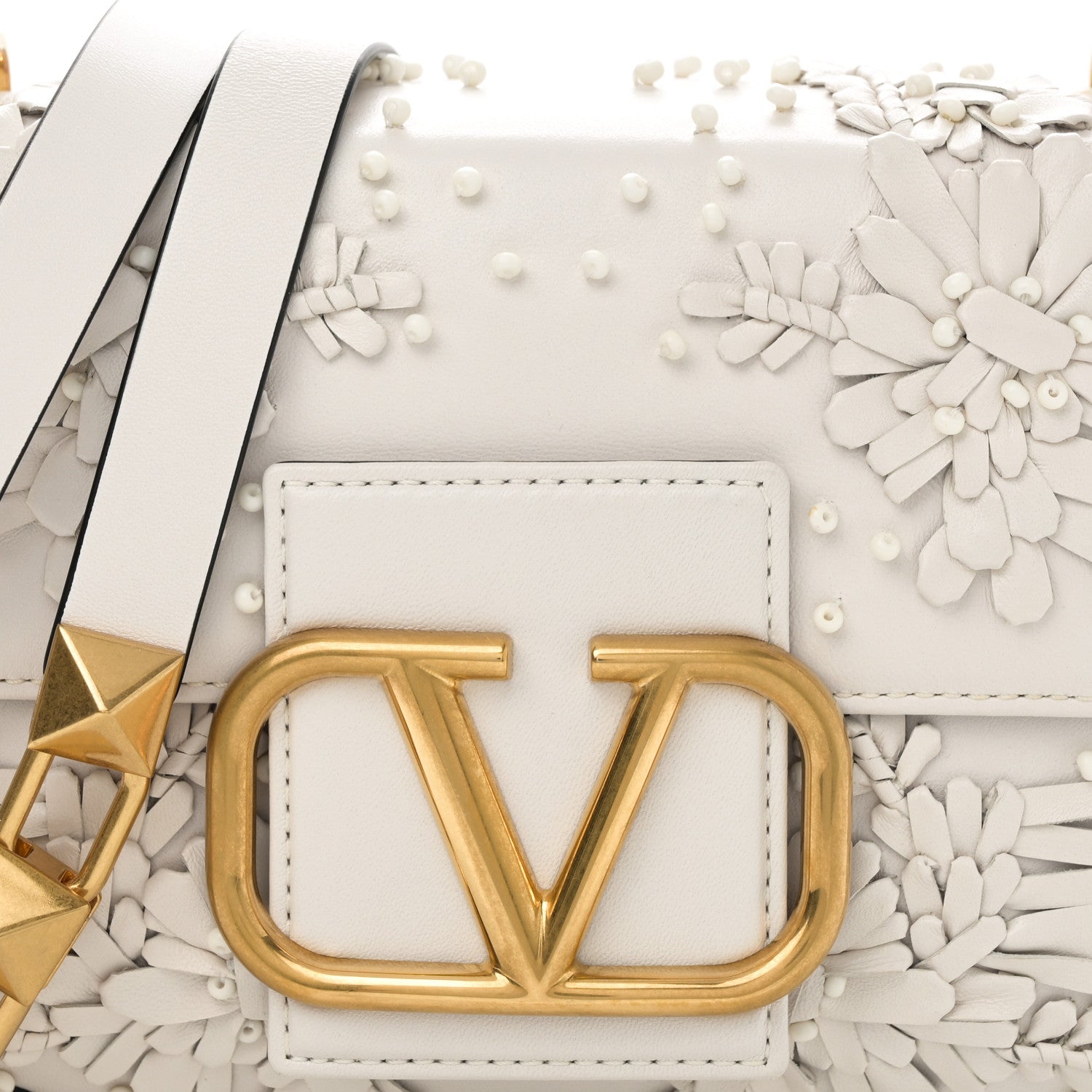 Valentino Garavani Nappa Floral Applique Vlogo Shoulder Bag White 7 of 9