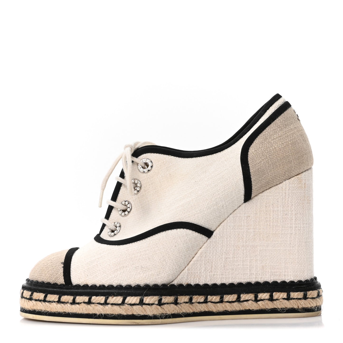 Raffia Lace Up Wedge Espadrilles 37 Beige