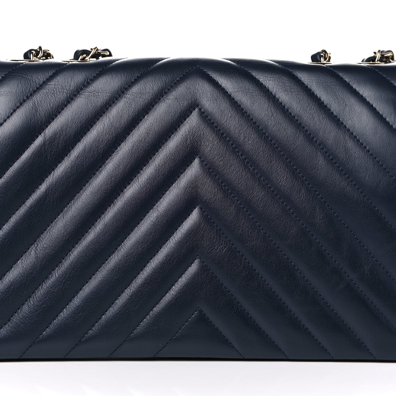 Chanel Calfskin Chevron Quilted Medium Statement Flap Navy Blue 22 of 22