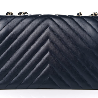 Chanel Calfskin Chevron Quilted Medium Statement Flap Navy Blue 22 of 22