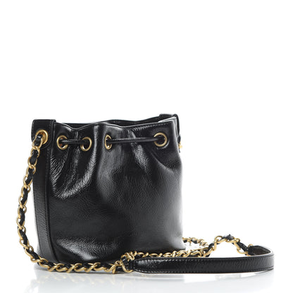 Chanel Shiny Aged Calfskin CC Chain Mini Drawstring Bag Black 3 of 10