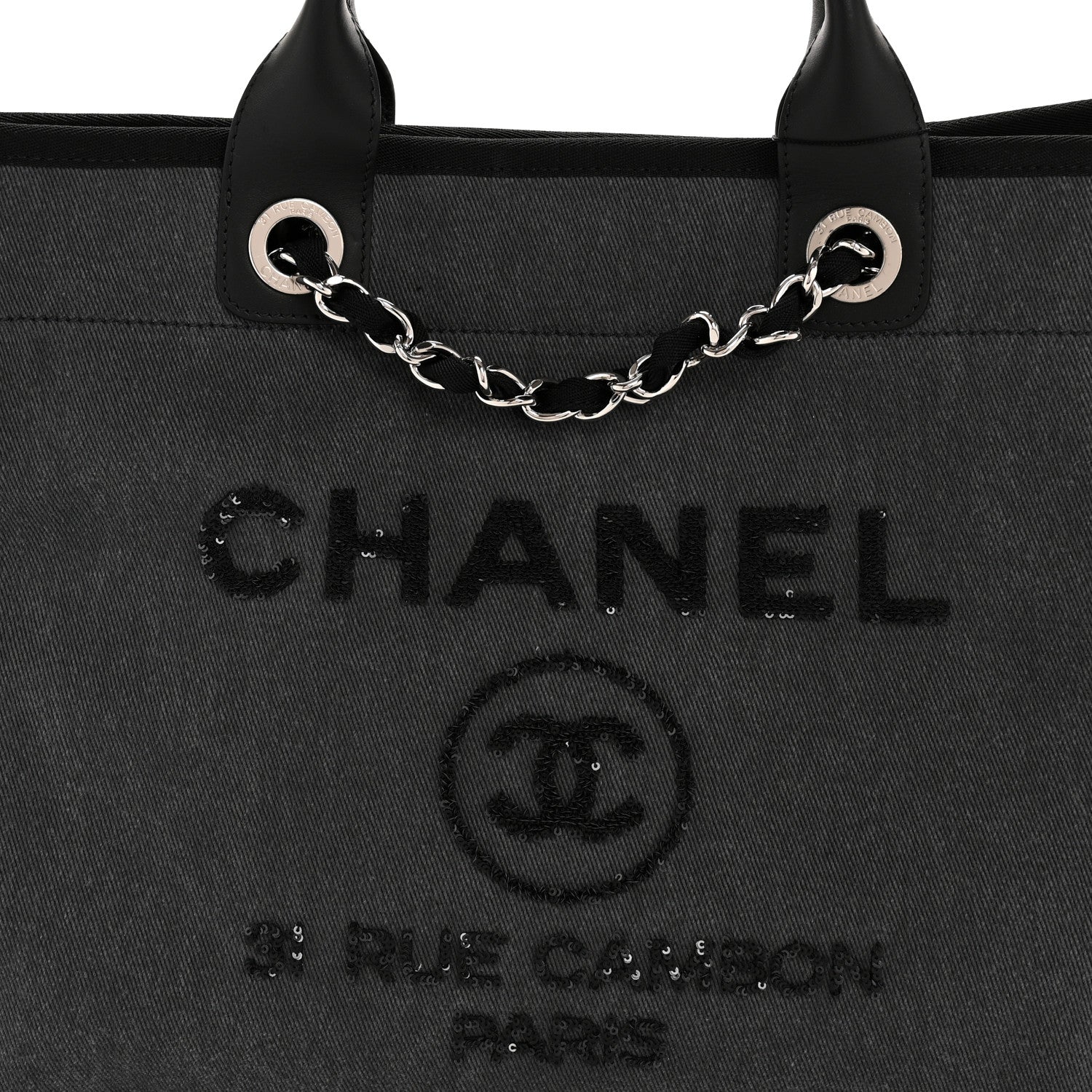 Chanel Canvas Sequin Medium Deauville Tote Charcoal 8 of 10
