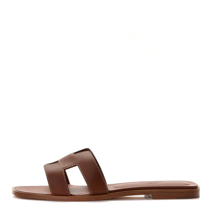Hermes Box Calfskin Oran Sandals 38.5 Gold 1 of 17