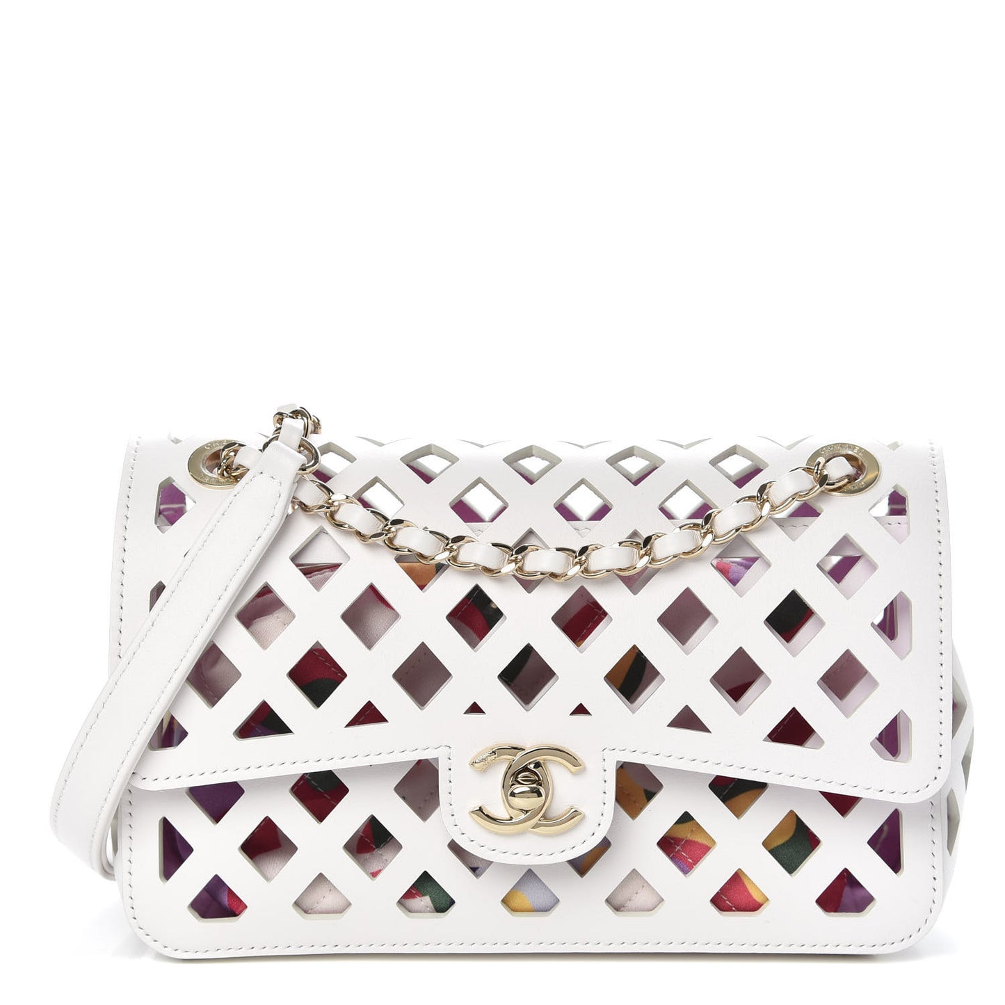Lambskin Small Sea Through Flap White Multicolor