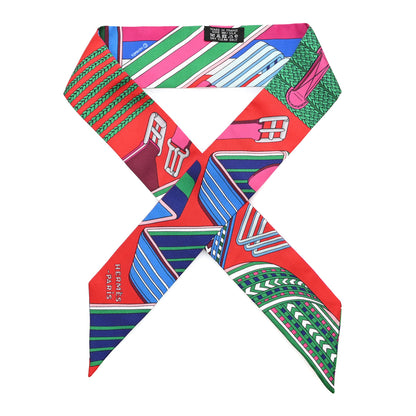 Hermes Silk Sangles En Zigzag Twilly Rouge Vert Rose Vif 1 of 3