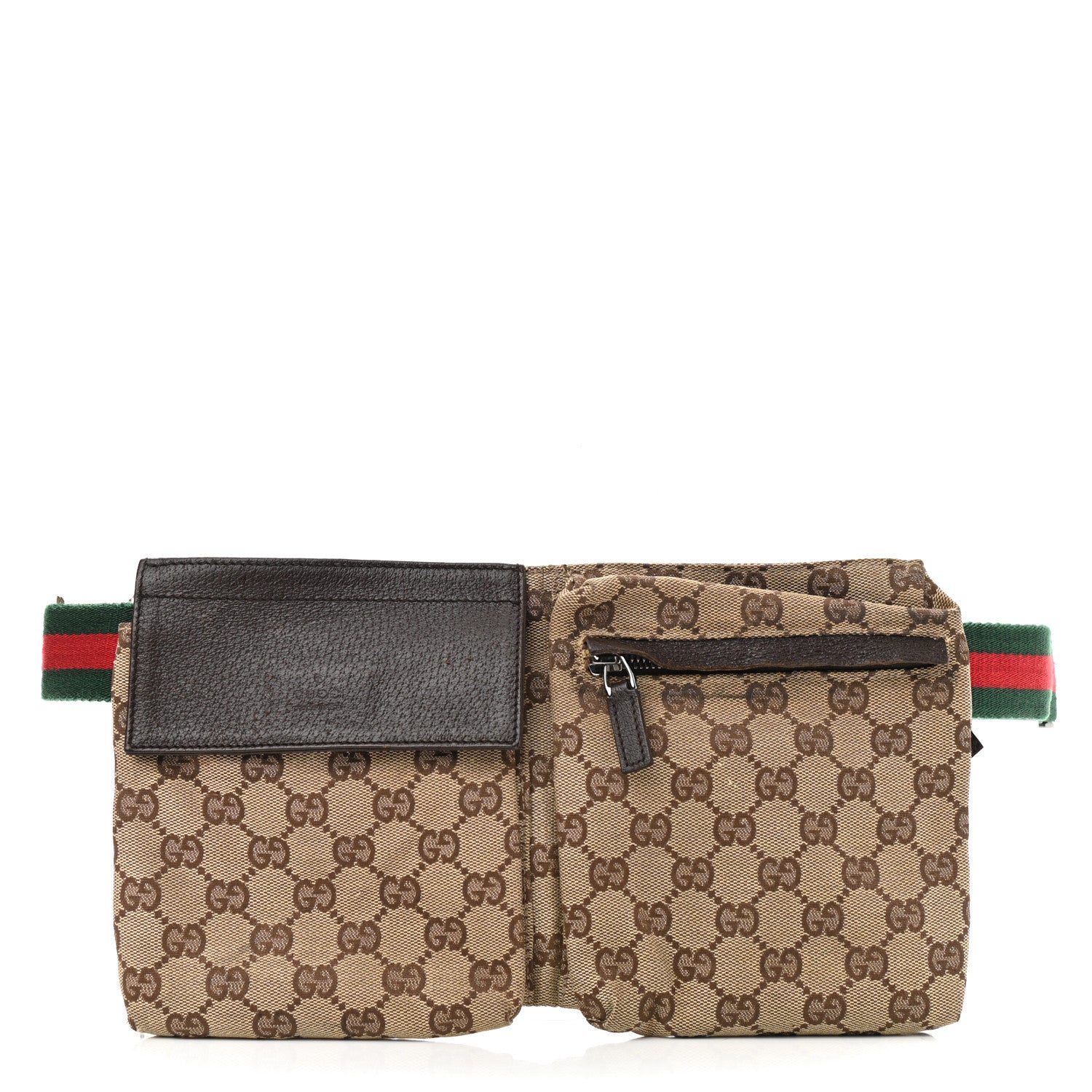 Gucci GG Monogram Web Double Pocket Belt Bag Dark Brown 1 of 11