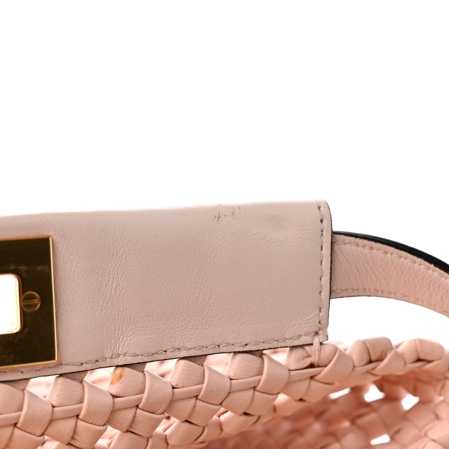 Fendi Nappa Woven Mini Peekaboo Iconic Satchel Rosa Confetto 11 of 11