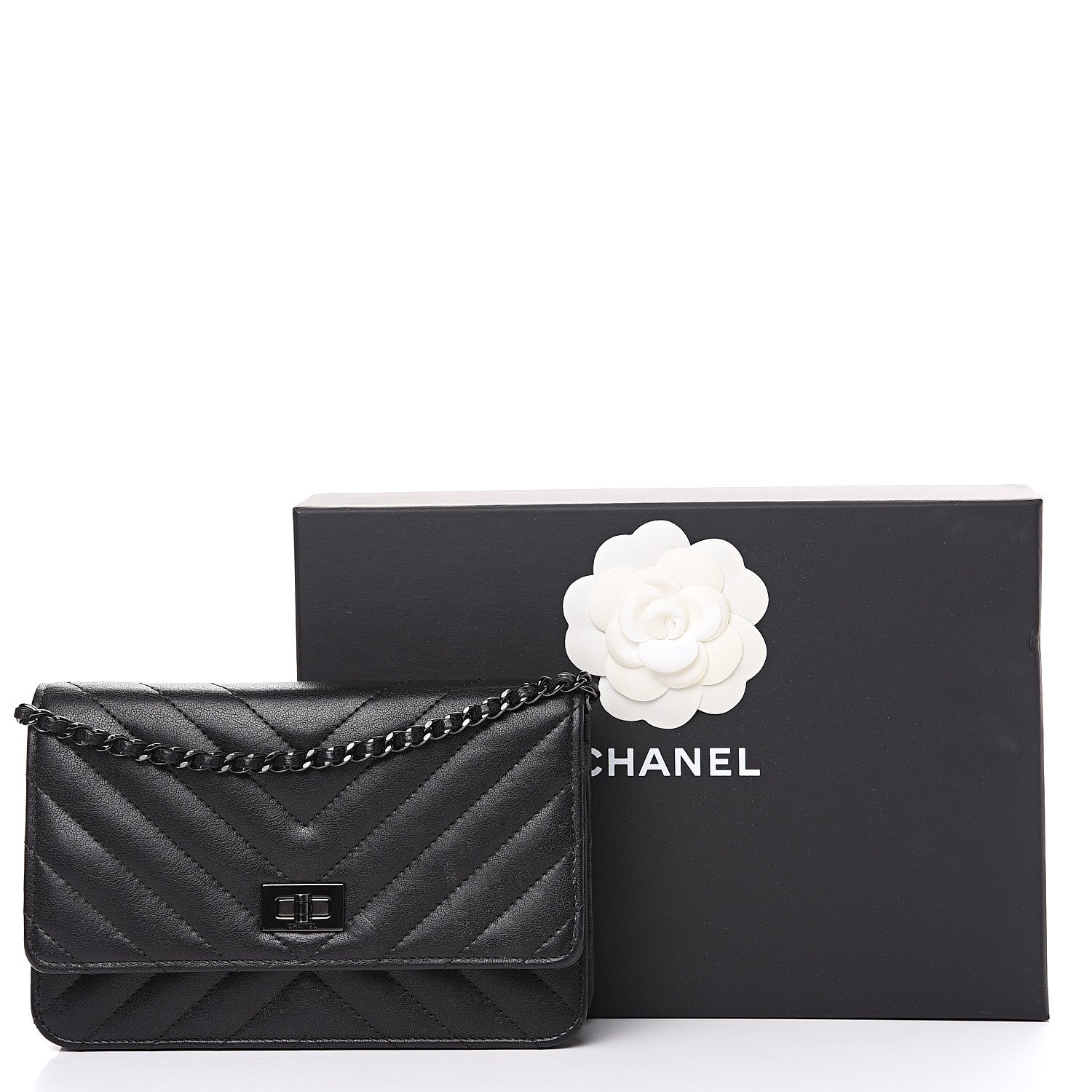 Chanel Sheepskin Chevron Quilted Reissue Wallet On Chain WOC So Black 13 of 13
