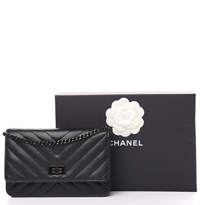 Chanel Sheepskin Chevron Quilted Reissue Wallet On Chain WOC So Black 13 of 13