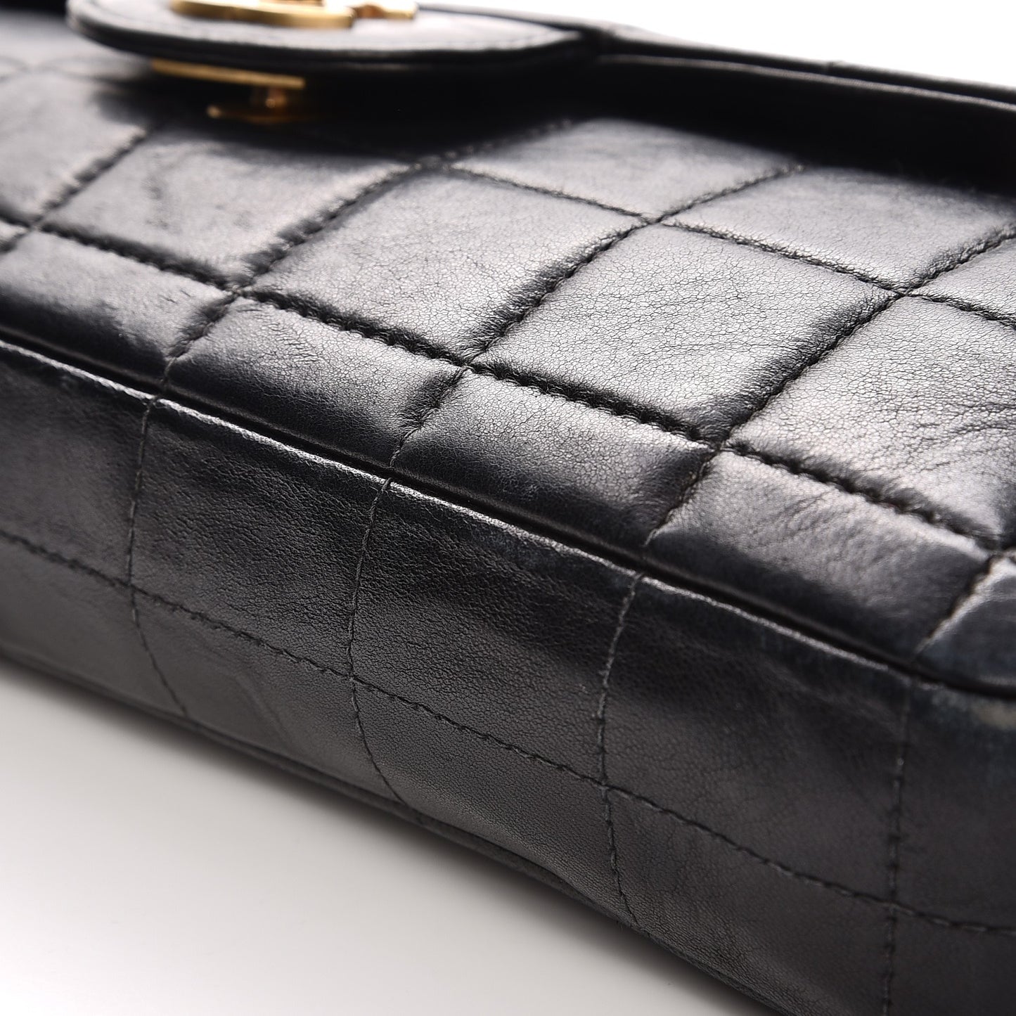Lambskin Quilted East West Chocolate Bar Flap Black