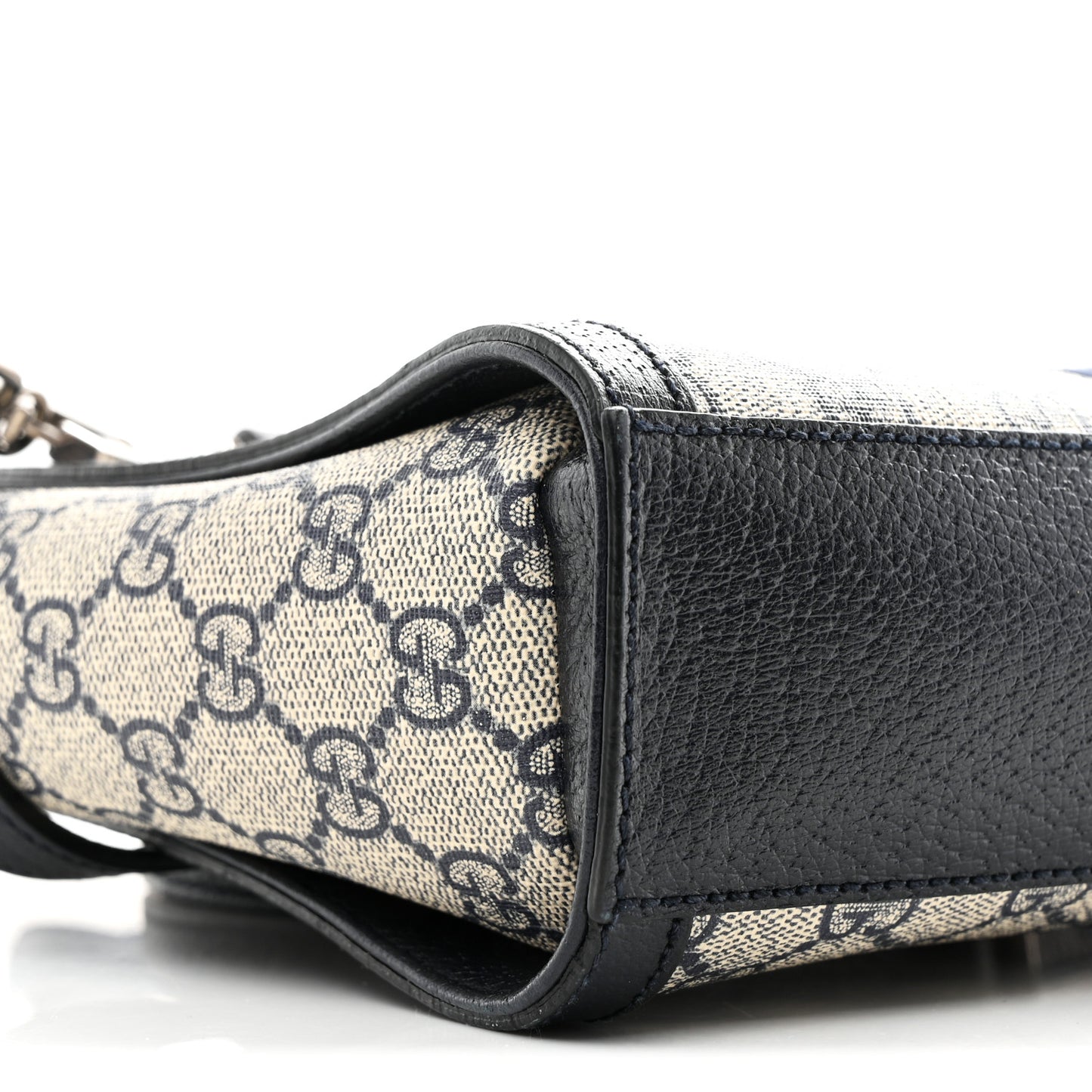 GG Supreme Monogram Textured Dollar Calfskin Web Small Ophidia Tote Bag Beige Blue