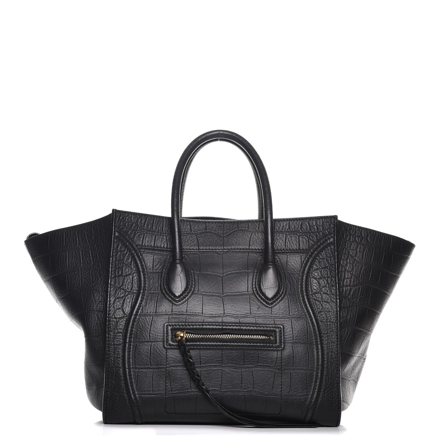 Crocodile Embossed Calfskin Medium Phantom Luggage Black