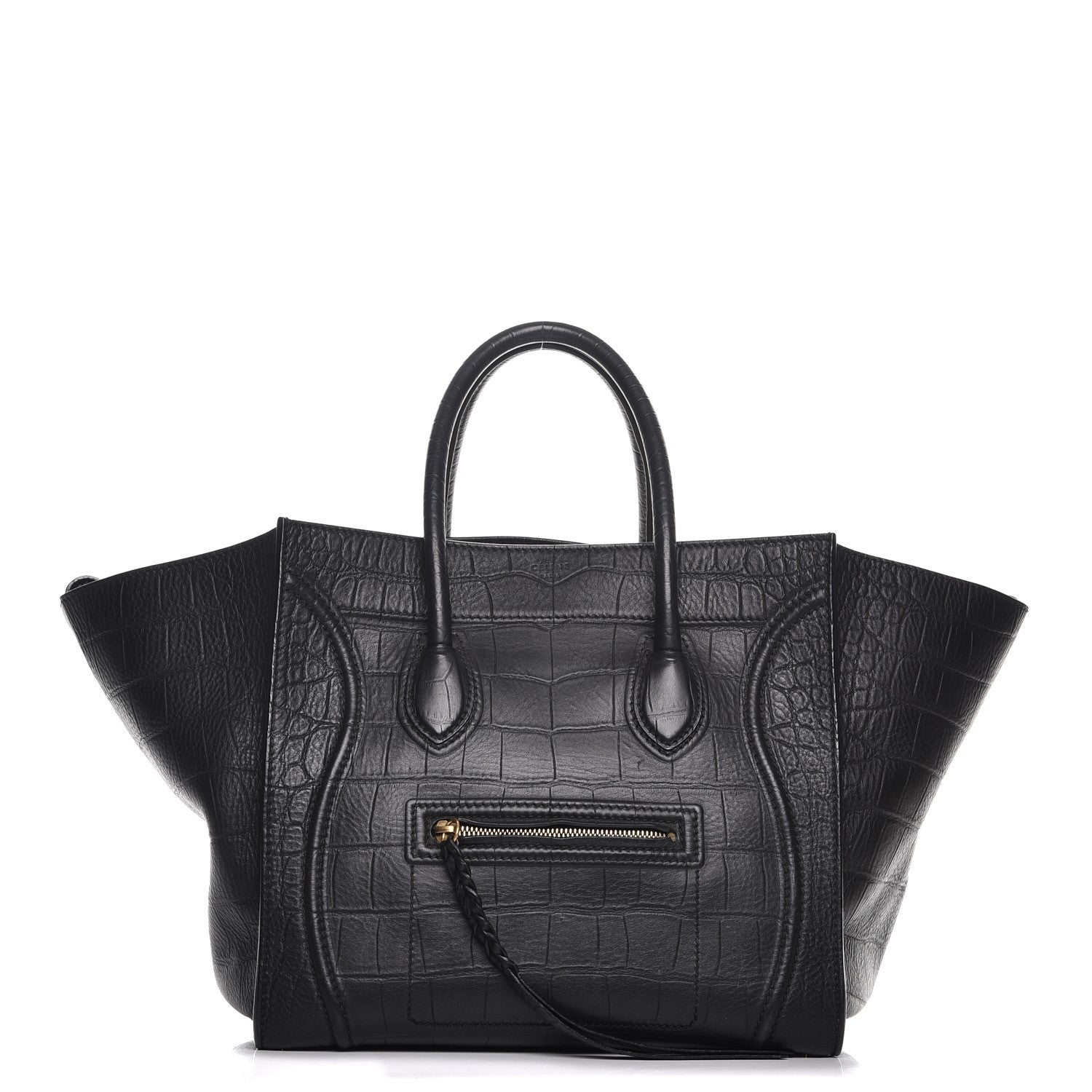 Celine Crocodile Embossed Calfskin Medium Phantom Luggage Black 1 of 8