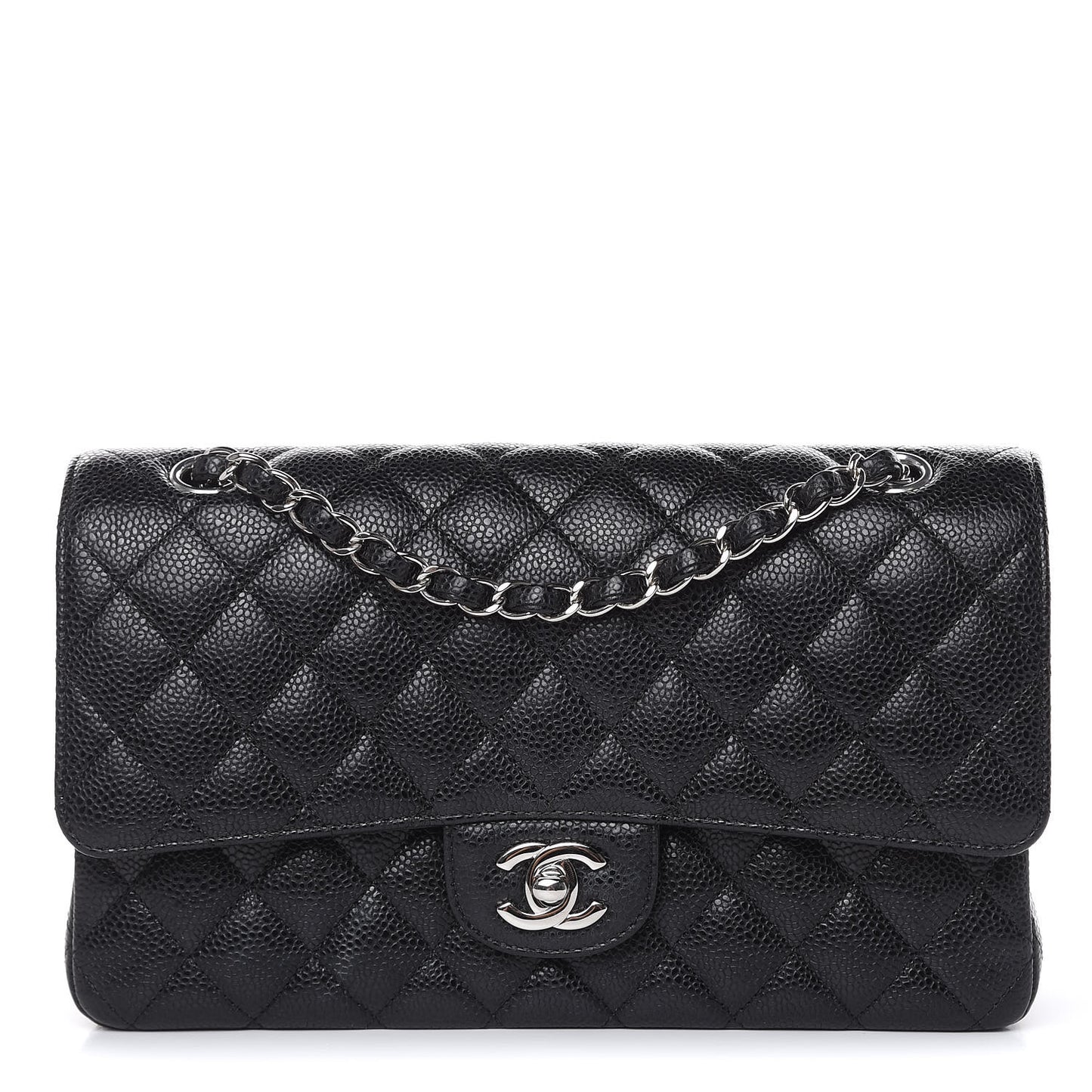 Caviar Quilted Medium Double Flap Black