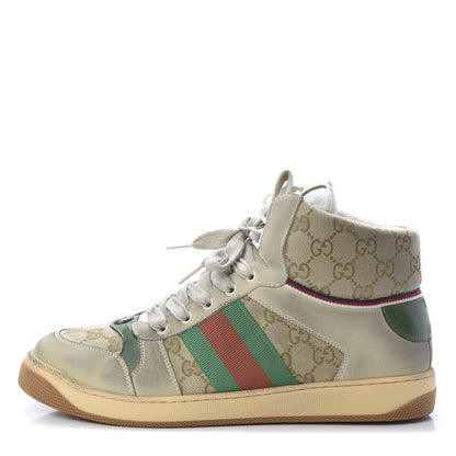 Gucci GG Monogram Nubuck Web Mens Screener High Top Sneakers 8.5 New Sand Dusty Milk Vintage Green 1 of 8
