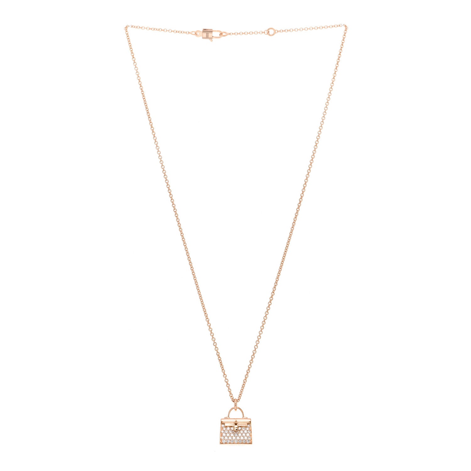 Hermes 18K Rose Gold Diamond Kelly Amulettes Pendant Necklace 3 of 5