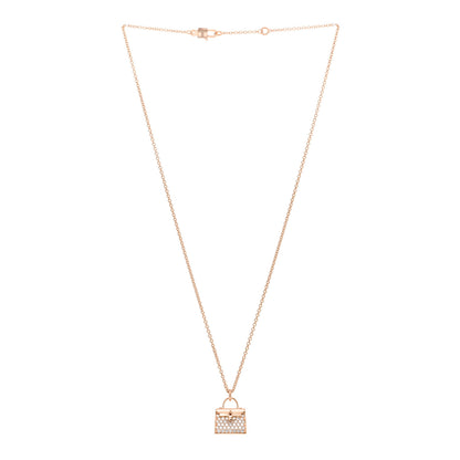Hermes 18K Rose Gold Diamond Kelly Amulettes Pendant Necklace 3 of 5