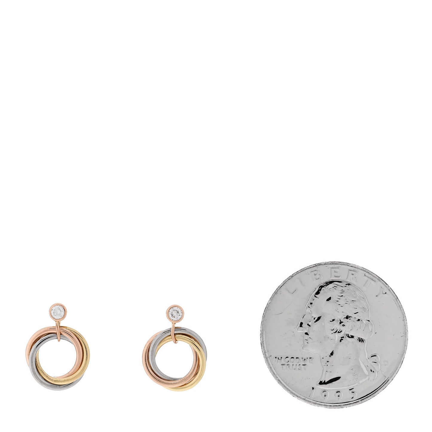 18K Pink Yellow White Gold Diamond Trinity Drop Earrings