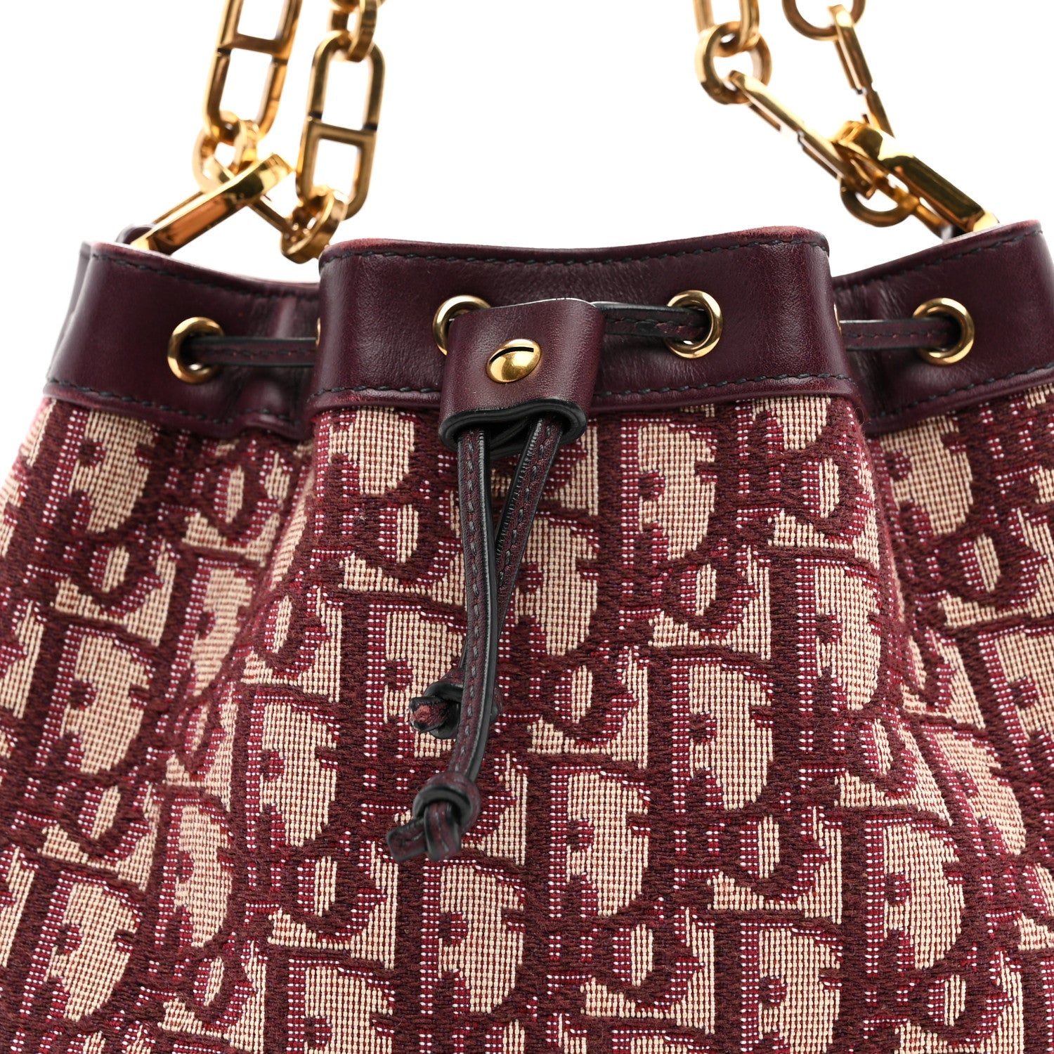 Christian Dior Oblique Drawstring Chain Bucket Bag Burgundy 7 of 11