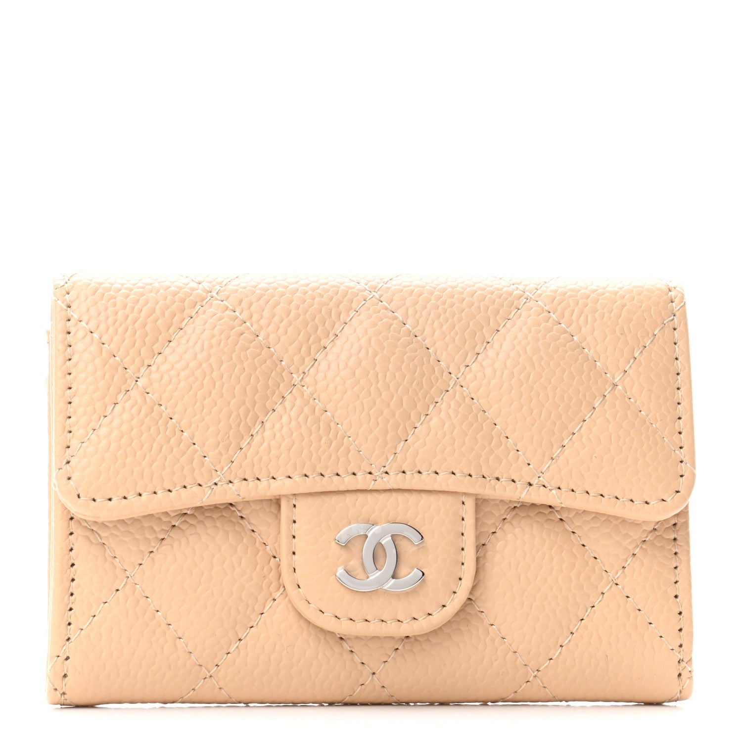 Chanel Caviar Quilted Flap Card Holder Wallet Beige 1 of 8