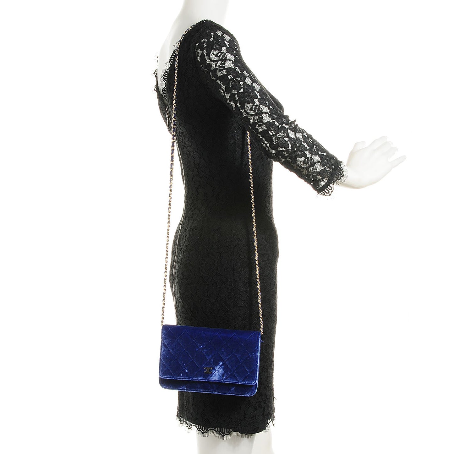 Velvet Quilted Wallet On Chain WOC Blue