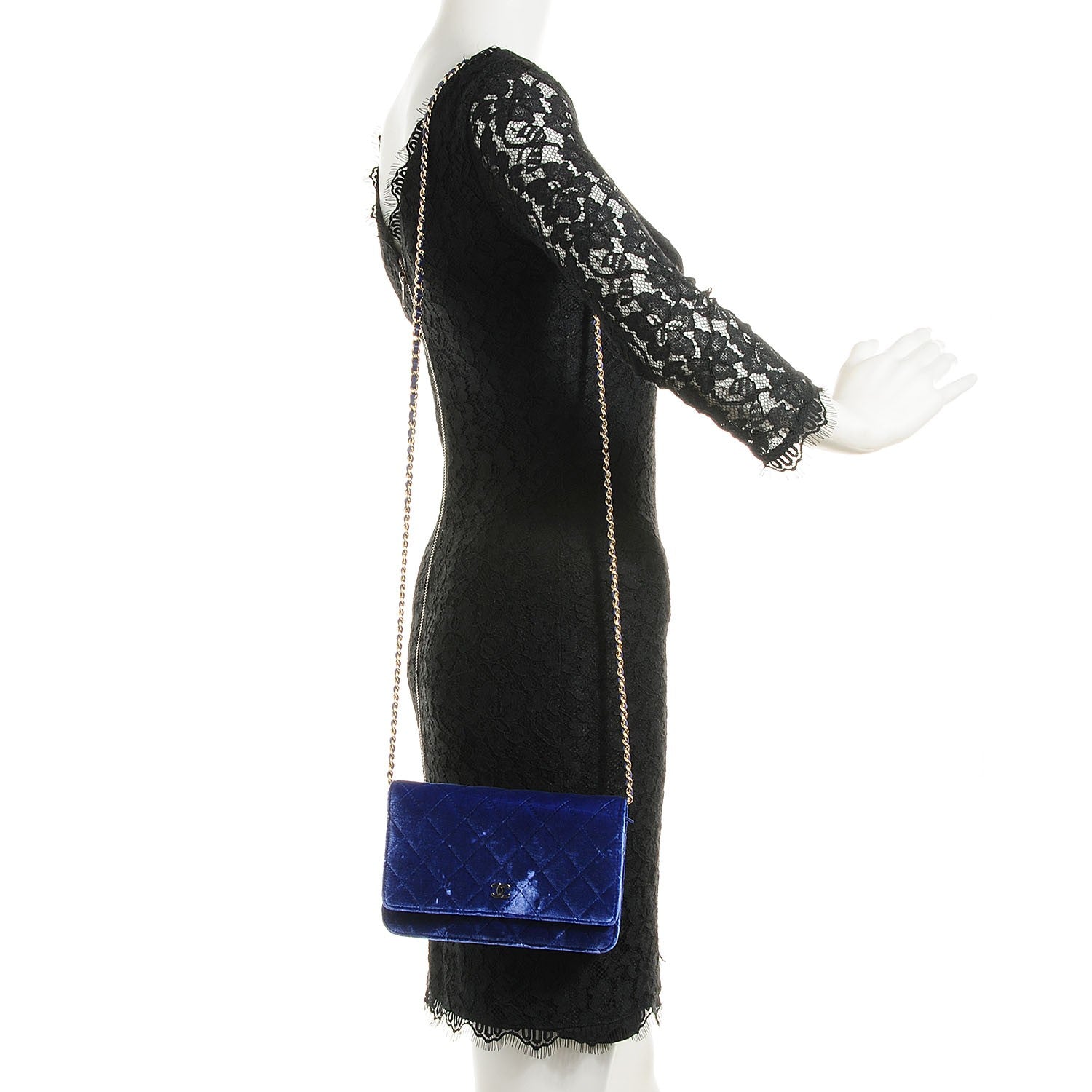 Chanel Velvet Quilted Wallet On Chain WOC Blue 2 of 9