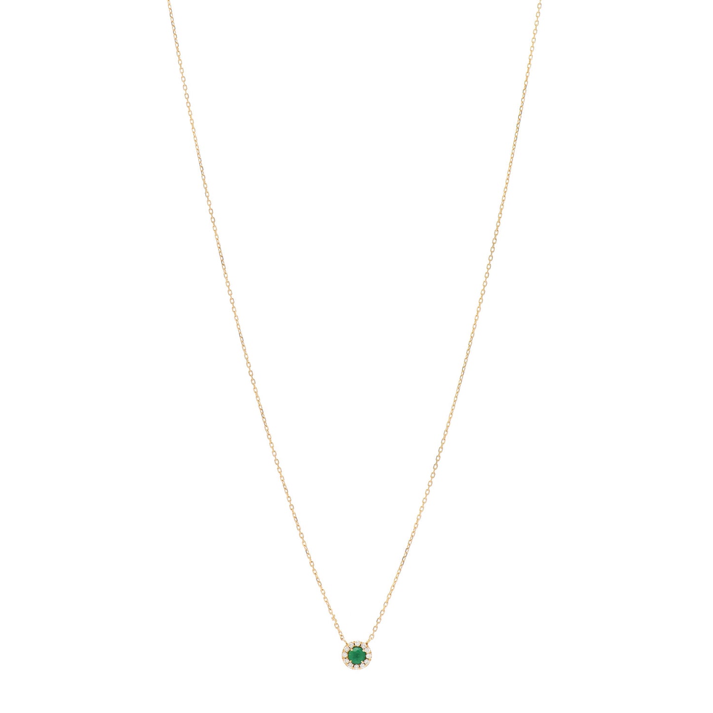 18K Yellow Gold Diamond Emerald Pendant Necklace