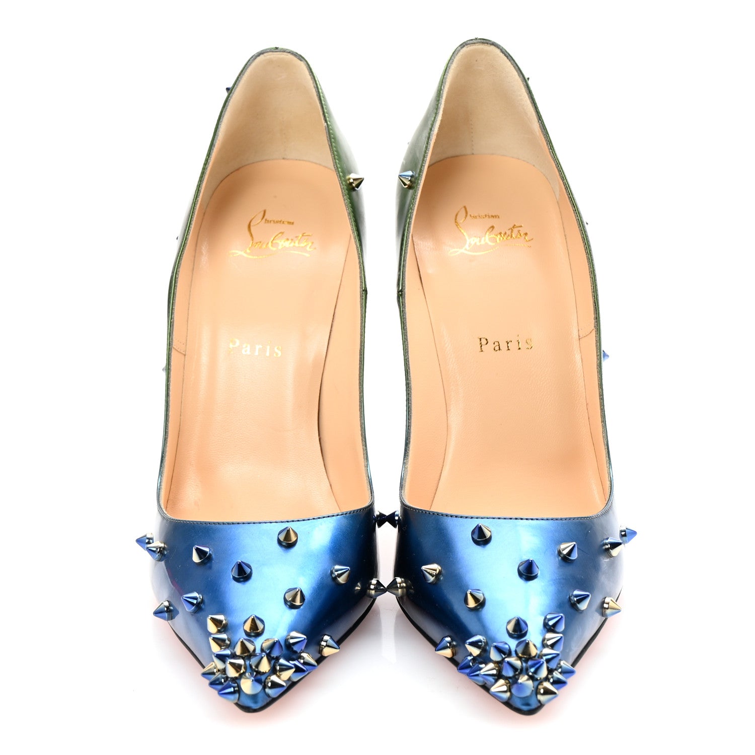 Christian Louboutin Patent Scarabe Degraspike 120 Pumps 40 Blue Green 3 of 8