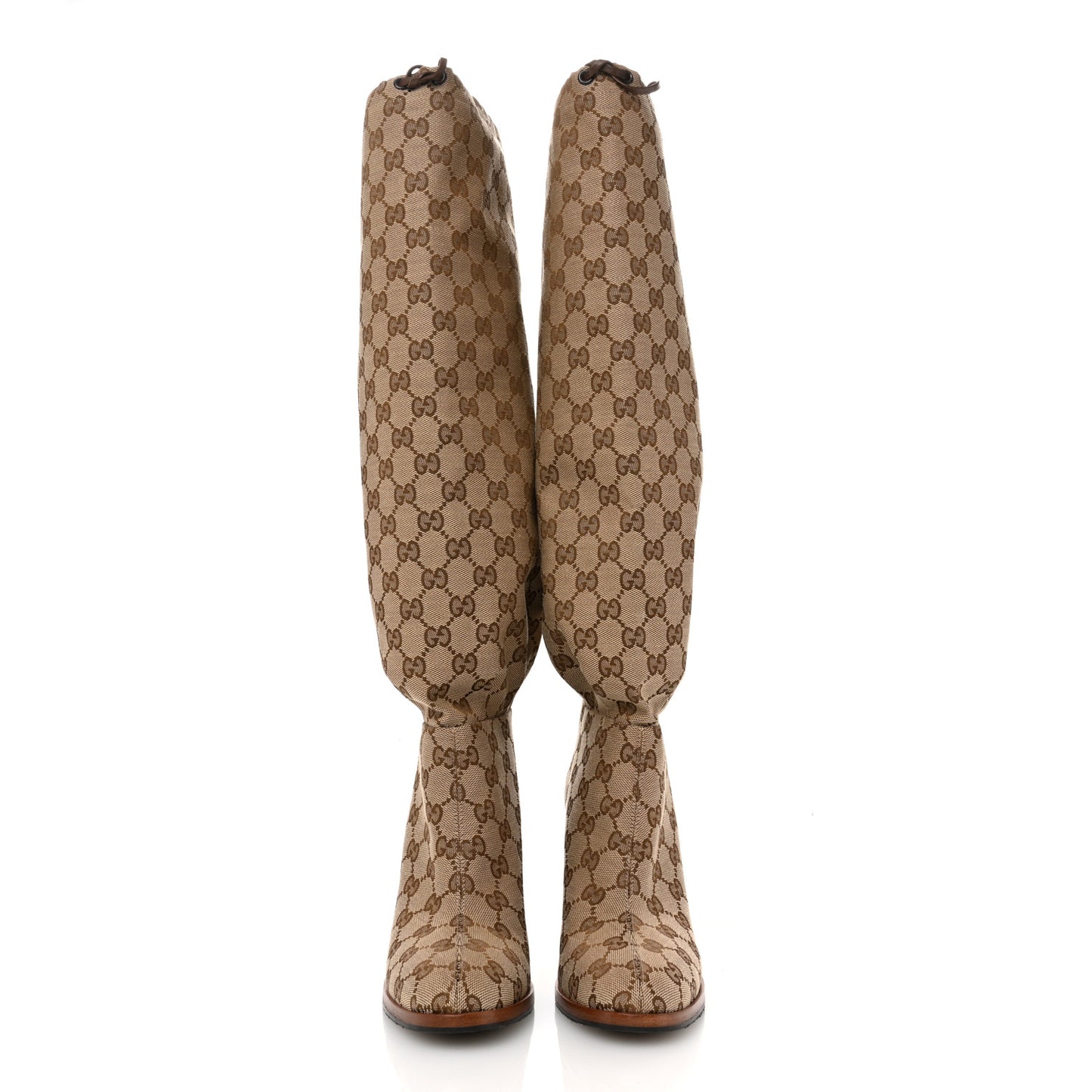 Monogram Malaga Kid Lisa Mid Heel Boots 38 Beige Ebony