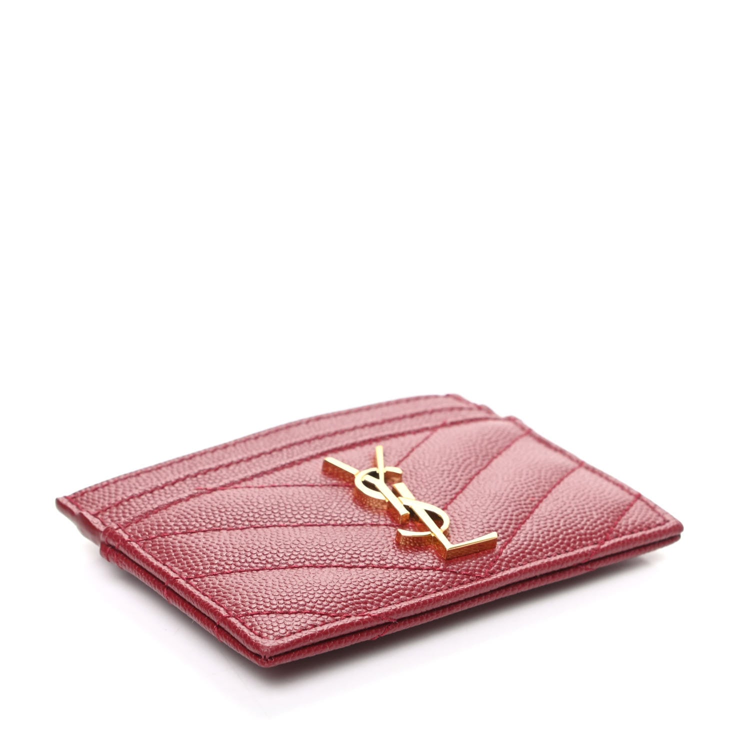 Saint Laurent Grain De Poudre Matelasse Chevron Monogram Credit Card Case New Red 4 of 8