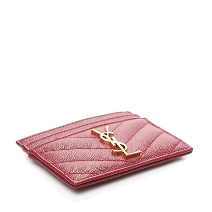 Saint Laurent Grain De Poudre Matelasse Chevron Monogram Credit Card Case New Red 4 of 8