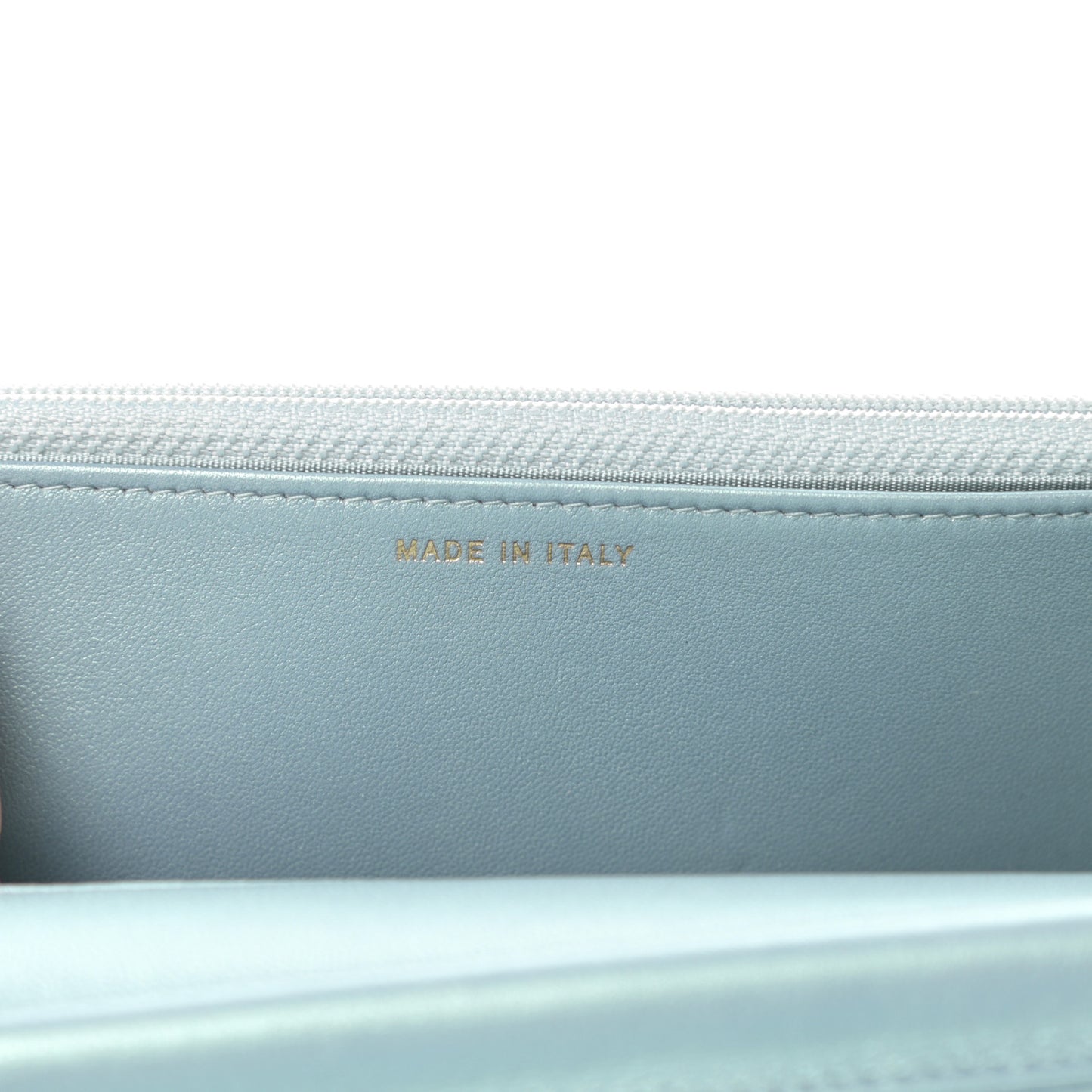 Metallic Patent Calfskin Quilted Boy Wallet on Chain WOC Light Blue