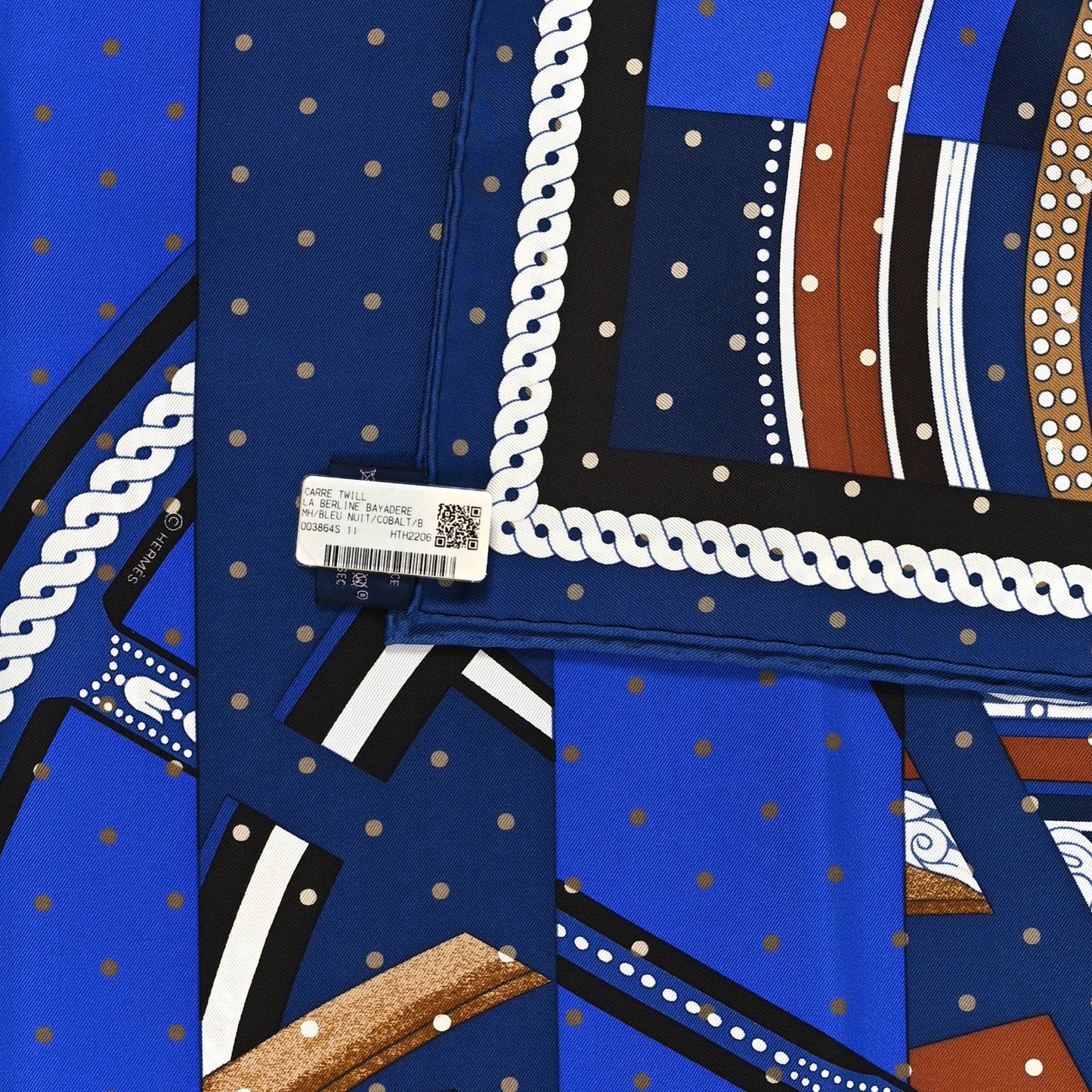 Silk La Berline Bayadere Scarf 90 Bleu Nuit Cobalt Black