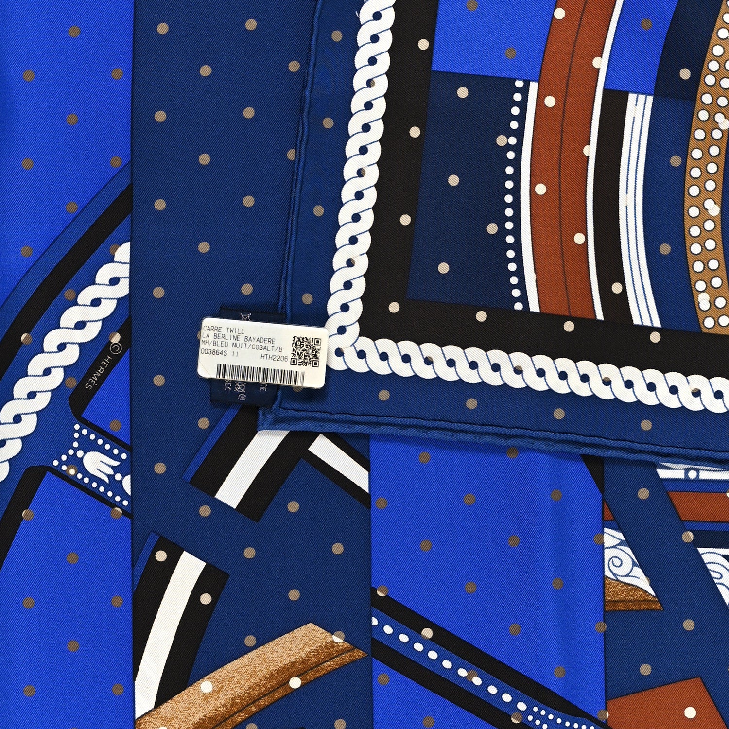 Hermes Silk La Berline Bayadere Scarf 90 Bleu Nuit Cobalt Black 3 of 3