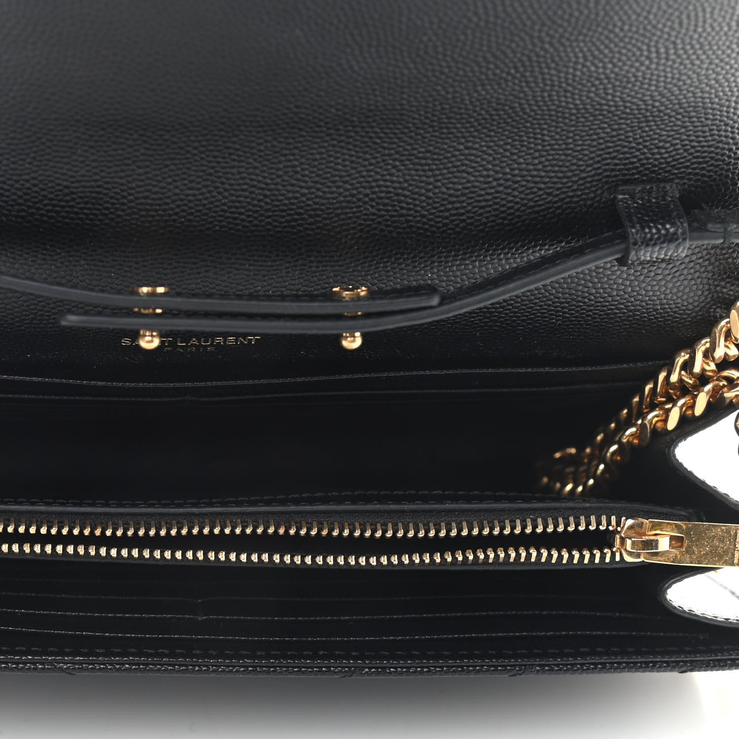 Saint Laurent Grain De Poudre Matelasse Chevron Monogram Chain Wallet Black 5 of 8