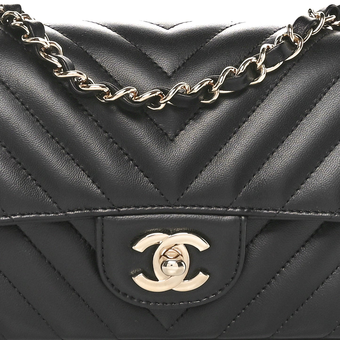 Lambskin Chevron Quilted Mini Rectangular Flap Black